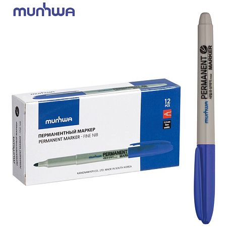 Маркер перманентный MunHwa синий, пулевидный, 1,5мм 