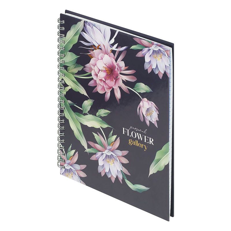 Тетрадь 80л., А5, клетка на гребне BG "Flower gallery", глянцевая ламинация, твердая обложка