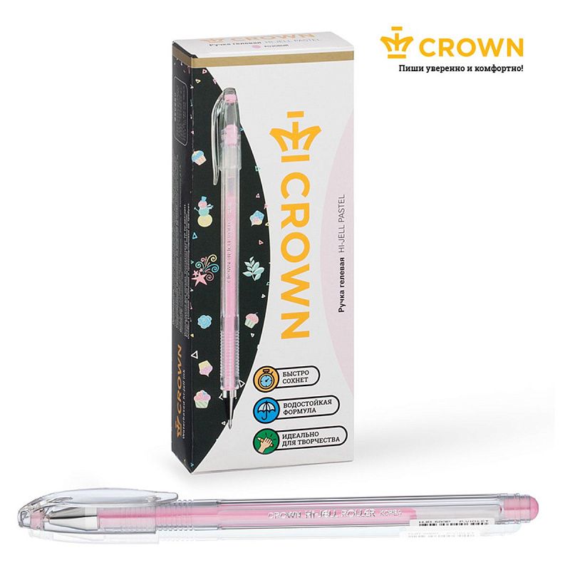 Ручка гелевая Crown "Hi-Jell Pastel" розовая пастель, 0,8мм 
