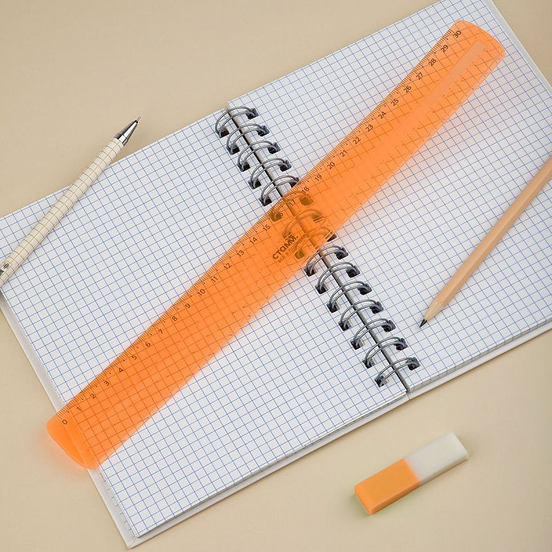 Линейка 30см СТАММ, пластиковая, гибкая, прозрачная, оранжевая, европодвес 