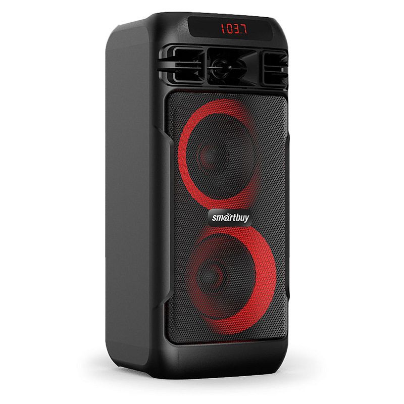 Колонка портативная Smartbuy MEGA BOOM II, 50Вт, Bluetooth, MP3, FM-радио, micro SD, 2 микрофона, пульт, подстветка, черный