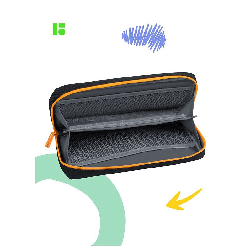 Пенал мягкий 1 отделение, 1 карман, 215*95*44 Berlingo "Black and orange", полиэстер, внутренний органайзер 