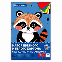 Набор картона БЕЛЫЙ+ЦВЕТНОЙ А4 немелованный, 10 л. (белый 4 л. + цветной 6 л.), в папке, 116631