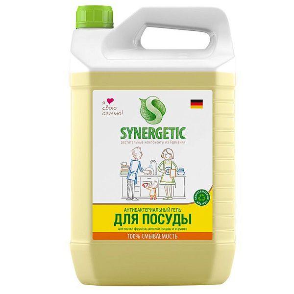 Средство для мытья посуды, фруктов, игрушек Synergetic "Лимон", антибакт., концентрат, канистра, 5л 