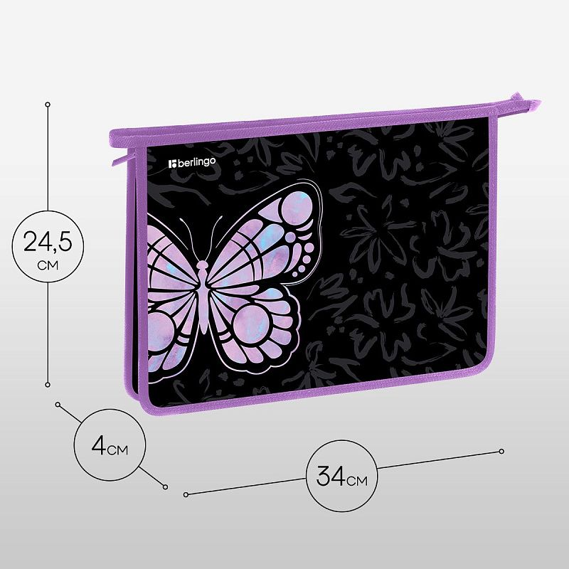 Папка для тетрадей 1 отделение, А4 Berlingo "Butterfly Effect", 340*245*40 мм, пластик, на молнии 