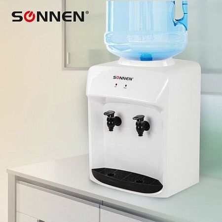 Кулер-водораздатчик БЕЗ НАГРЕВА И ОХЛАЖДЕНИЯ, SONNEN TS-01WT, настольный, 2 крана, белый, 455411
