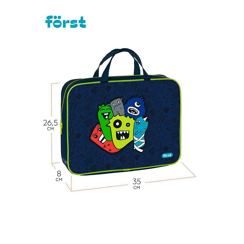 Папка текстильная с ручками 1 отделение, А4 Först "Monsters", 350*265*80мм, текстиль, на молнии 