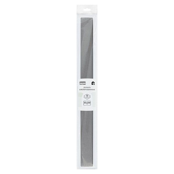 Бумага крепированная ТРИ СОВЫ, 50*250см, 32г/м2, серая, в рулоне, пакет с европодвесом