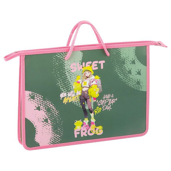 Папка с ручками А4 ArtSpace "Sweet Frog", пластик, на молнии, 45мм