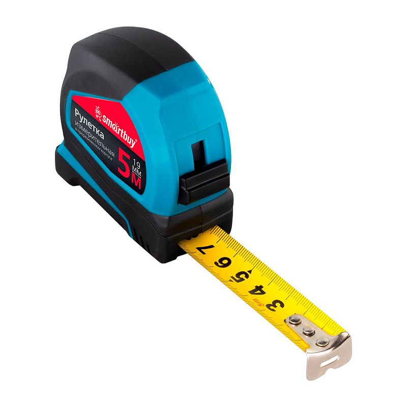 Рулетка измерительная Smartbuy, 5м*19мм, прорезиненный корпус, 2 фиксатора, эргономичная форма, усиленный зацеп