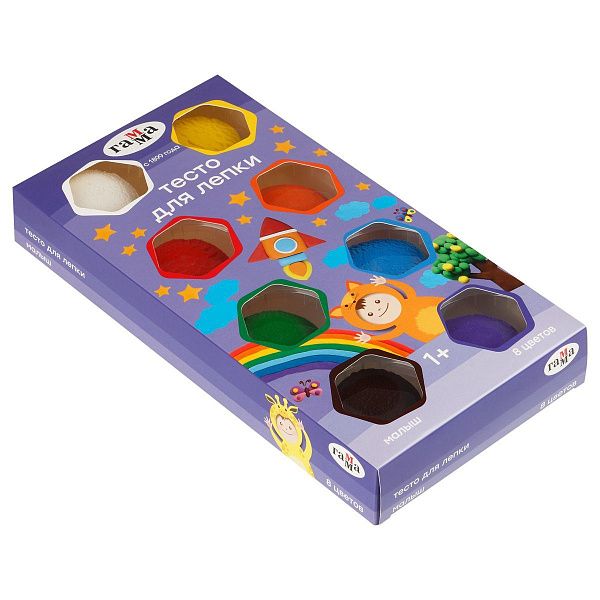 Тесто для лепки Гамма "Малыш", 08 цветов, 480г, картон. упаковка