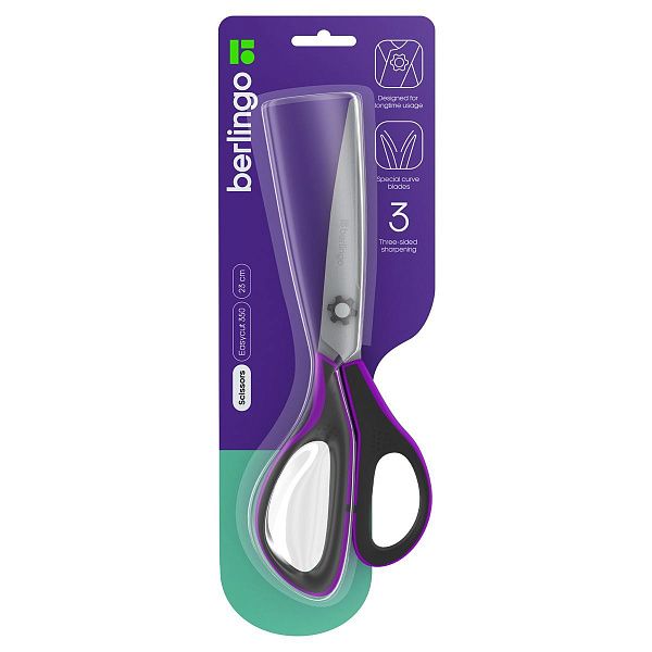 Ножницы Berlingo "Easycut 350", 23см, сиреневые, эргономичные ручки, мягкие вставки, европодвес Ножницы Berlingo "Easycut 350", 23см, сиреневые, эргономичные ручки, мягкие вставки, европодвес