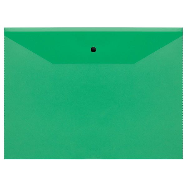 Папка-конверт на кнопке СТАММ А4, 120мкм, пластик, прозрачная, зеленая