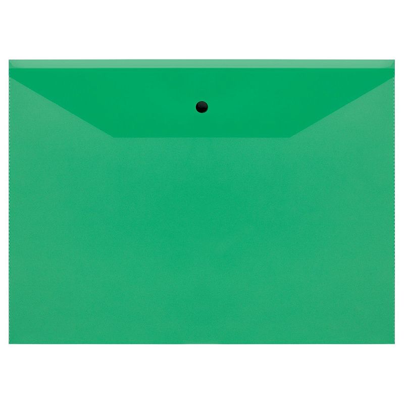 Папка-конверт на кнопке СТАММ А4, 120мкм, пластик, прозрачная, зеленая