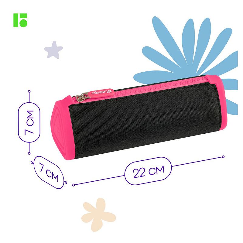 Пенал мягкий 1 отделение, 220*70*70 Berlingo "Black and pink", полиэстер 