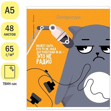 Тетрадь предметная 48л. ArtSpace "Котоцинизм" - Литература, ТВИН-лак