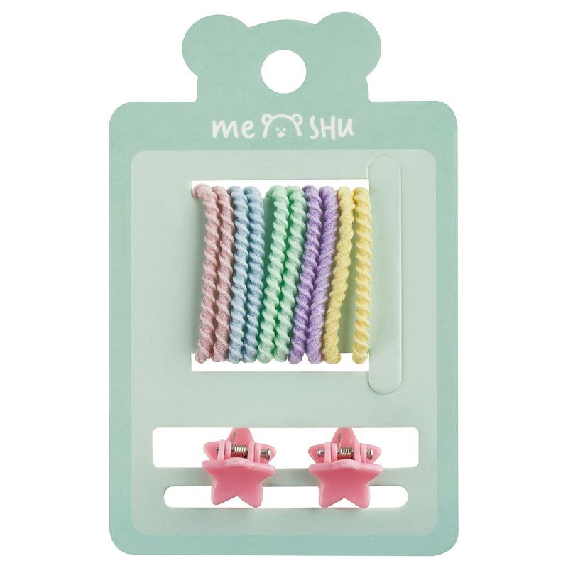 Набор аксессуаров для волос MESHU, резинки 10шт., заколки 2шт., ассорти, европодвес
