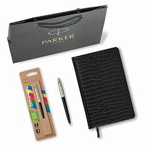 Ручка шариковая PARKER "Jotter Plastic CT", корпус черный, ежедневник А5 черный, золотой срез, пакет, 880894 Ручка шариковая PARKER "Jotter Plastic CT", корпус черный, ежедневник А5 черный, золотой срез, пакет, 880894