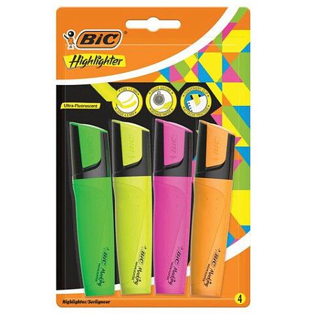 Набор текстовыделителей BIC "Flat" 4 шт., АССОРТИ, линия 1,7-4,8 мм, 943652 