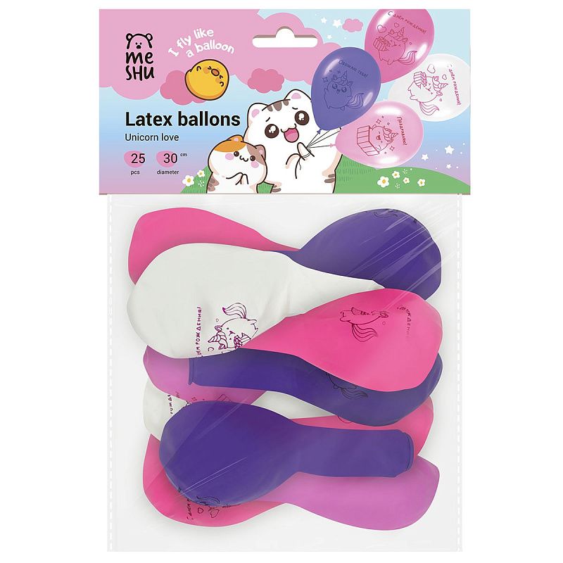 Воздушные шары, 25шт., М12/30см, MESHU "Unicorn love", пастель, ассорти