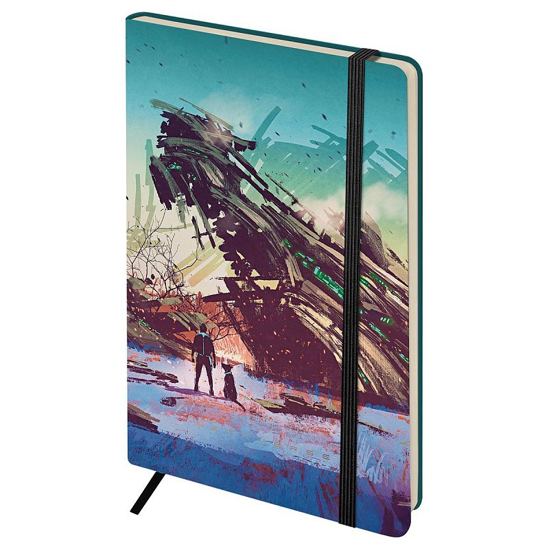 Записная книжка А5 80л. ЛАЙТ, кожзам, Greenwich Line "Future. Broken spaceship", с резинкой, тиснение фольгой, блок в линию