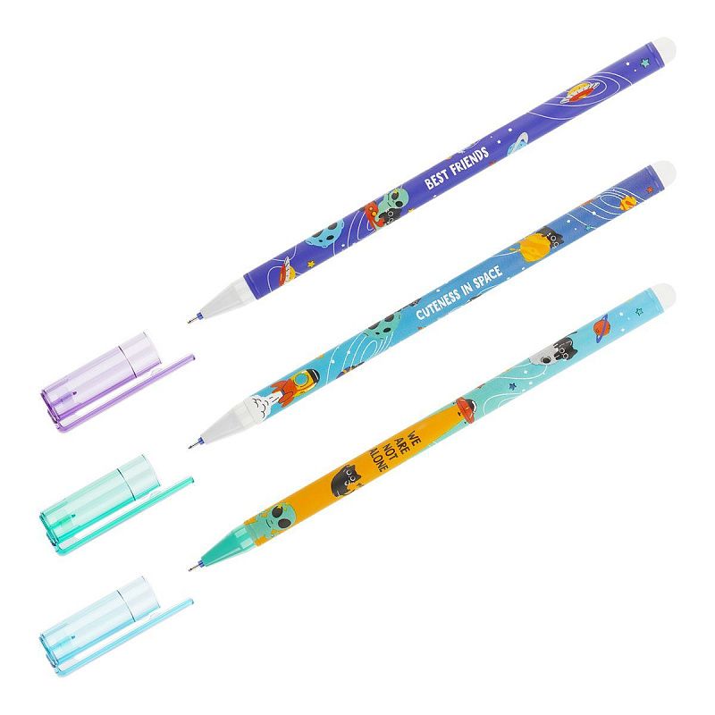 Ручка гелевая стираемая MESHU "Alien cats" синяя, 0,5мм, корпус ассорти