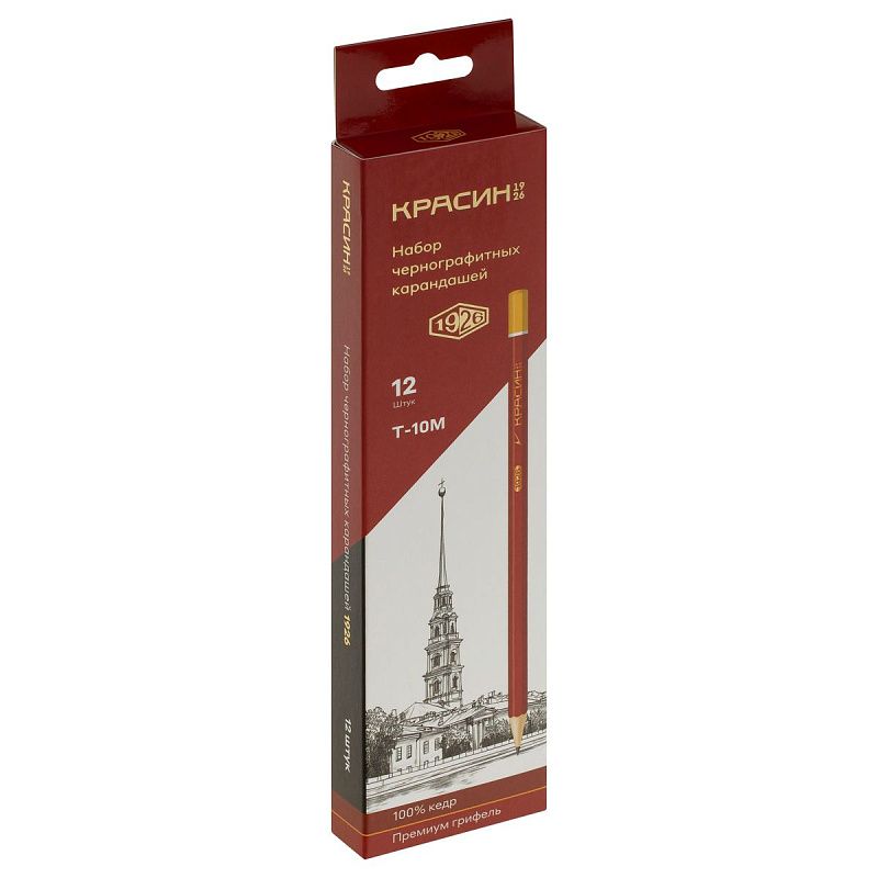 Набор карандашей ч/г Красин "1926" 12шт., Т(H)-10М(B), кедр, заточен., карт.пенал, европодвес 