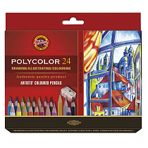 Карандаши цветные художественные Koh-I-Noor "Polycolor 3834", 24цв., заточен.+ точилка+2 ч/гр. кар. 1500, картон, европодвес