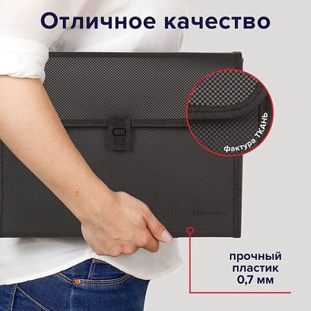 Папка для бумаг и документов с замком и 13 отделениями BRAUBERG "HIT", А4, пластик, черная, 229572 