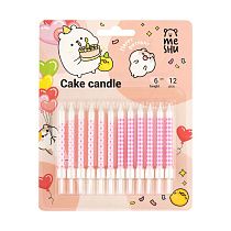 Свечи для торта с держателями MESHU "Pink pattern", ассорти, 6см, 12шт