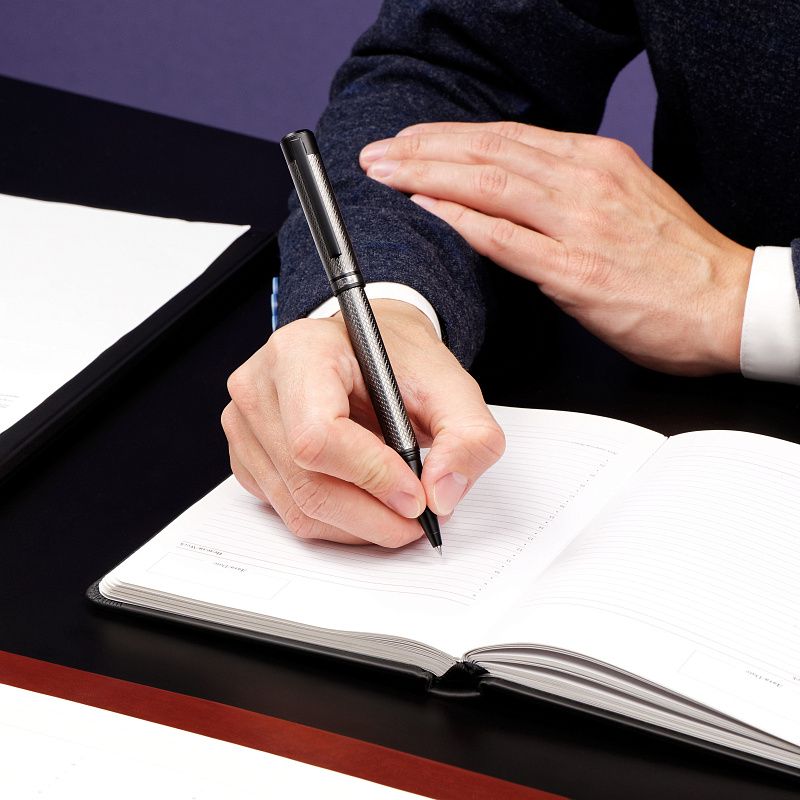 Ручка-роллер Delucci "Antica" синяя, 0,6мм, корпус графит/черный, подарочная упаковка 