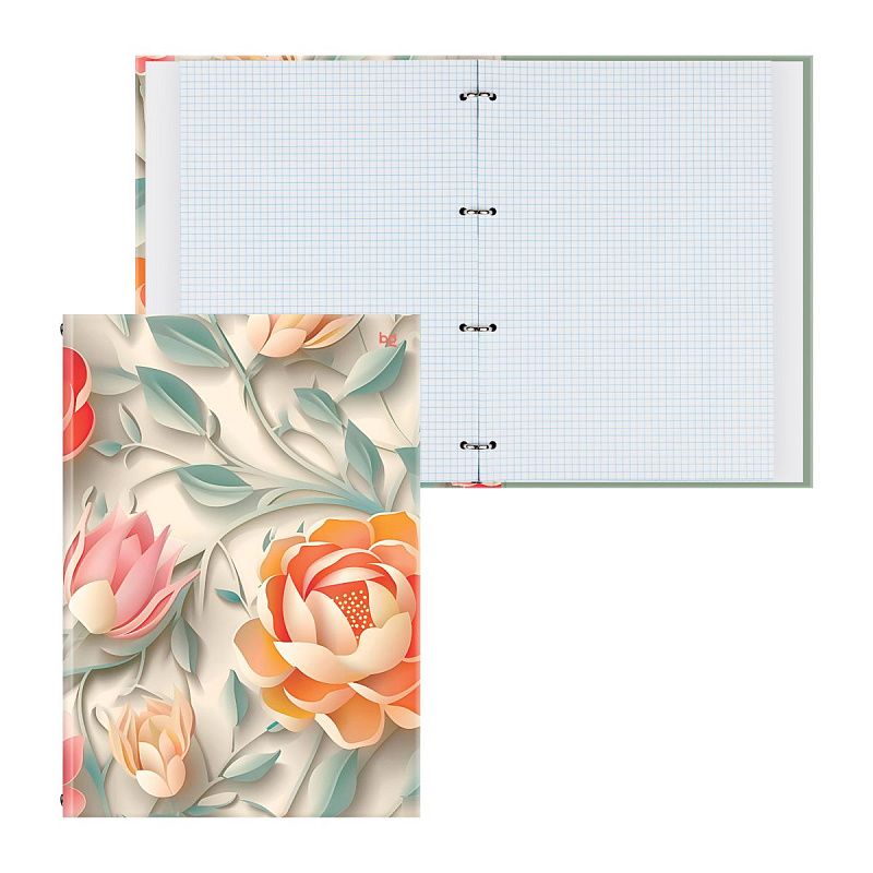 Тетрадь на кольцах А4, 160л., BG "Бумажные цветы", матовая ламинация