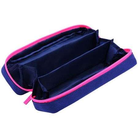 Пенал-футляр корпусный, 210*70*50 Berlingo "Navy pink", полиэстер, 3 внутренних отделения 