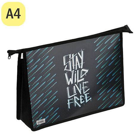 Папка для тетрадей 2 отделения А4 ArtSpace "Wild", пластик, фольга, на молнии 