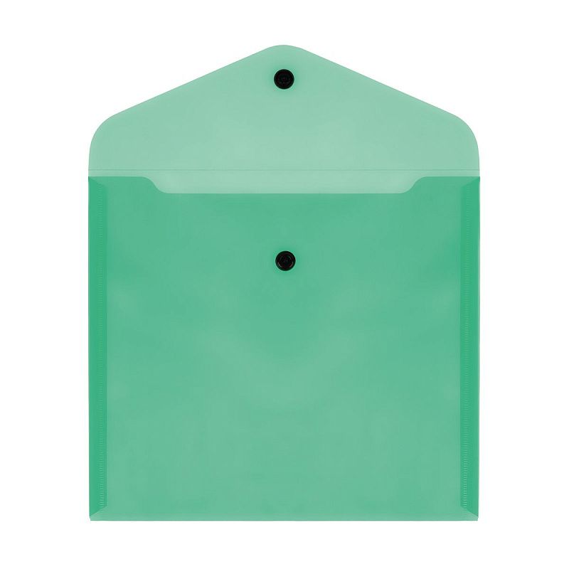Папка-конверт на кнопке СТАММ А5+, 150мкм, пластик, прозрачная, зеленая 