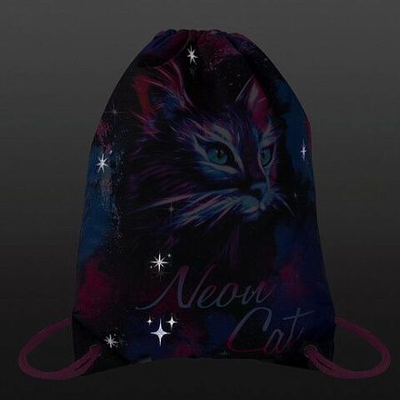 Мешок для обуви BRAUBERG PREMIUM, карман, подкладка, светоотражайка, 43х33 см, "Neon cat", 271621 