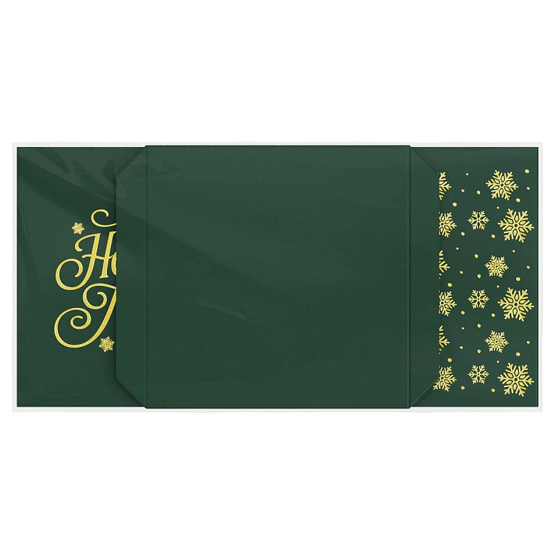 Коробка складная подарочная MESHU "Новогодняя классика", зелен, (28*28*28см), с лентой, отд фольгой