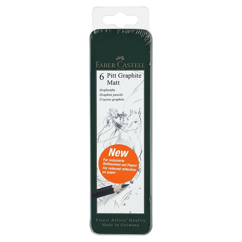 Набор карандашей ч/г матовых Faber-Castell "Pitt Graphite Matt" 2B, 4B, 6B, 8B, 10B, 12B, заточ., метал.кор