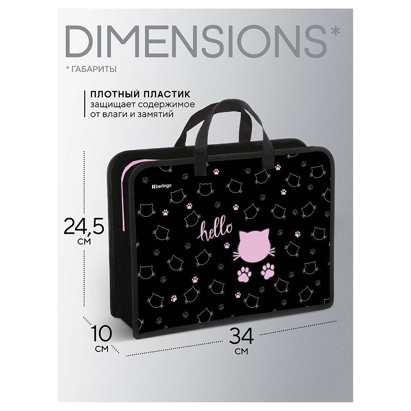 Папка с ручками 1 отделение, А4 Berlingo "Royal Kitty", 340*245*100мм, пластик, на молнии 