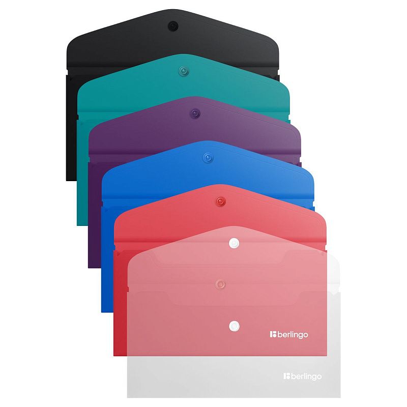 Папка-конверт на кнопке Berlingo "Soft Touch", C6, 200мкм, софт-тач, ассорти 