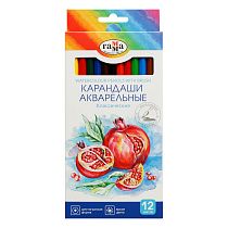 Карандаши акварельные Гамма "Классические", 12цв., шестигранные, заточен., с кистью, картон. упак., европодвес
