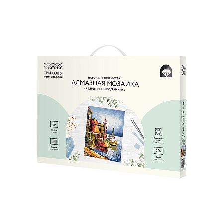 Алмазная мозаика ТРИ СОВЫ "Пристань", 30*40см, холст на деревянном подрамнике, картонная коробка с пластиковой ручкой