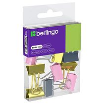 Зажимы для бумаг 19мм, Berlingo, 10шт., цветные, ПВХ упак., европодвес, розовый+золотой