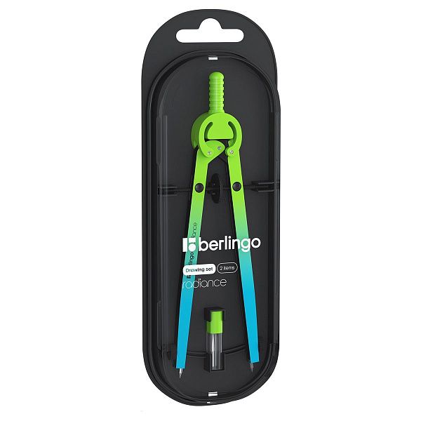 Готовальня Berlingo "Radiance", 2 предмета, циркуль 170мм, голубой/зеленый градиент, пластиковый футляр