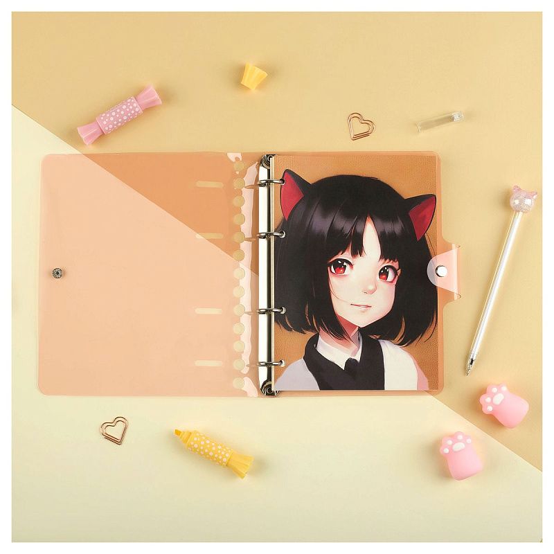 Тетрадь на кольцах 120л., А5, клетка MESHU "Neko", с пластиковой обложкой