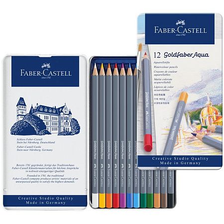 Карандаши акварельные художественные Faber-Castell "Goldfaber Aqua", 12цв., метал. коробка