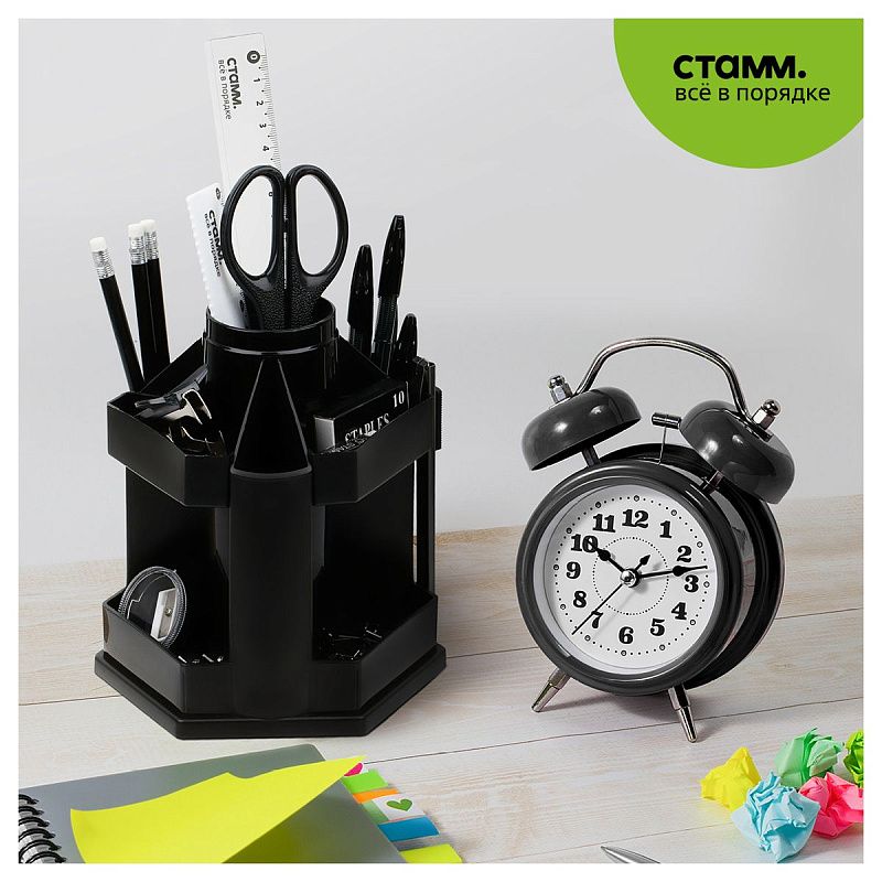 Настольная подставка СТАММ "Maxi Desk", пластиковая, вращающаяся, черная