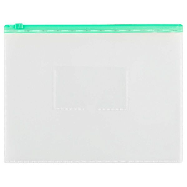 Папка-конверт на zip-молнии СТАММ А5, полипропилен, 150мкм, прозрачная, карман, молния зеленая