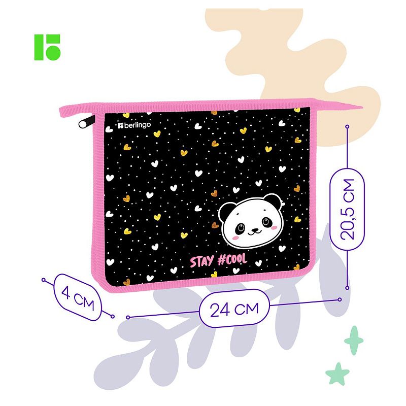 Папка для тетрадей 1 отделение, А5 Berlingo "Cool panda", 240*205*40мм, пластик, на молнии 
