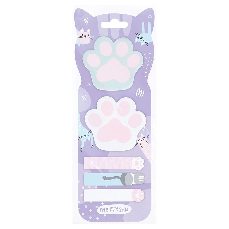 Флажки-закладкии самоклеящиеся блоки в наборе MESHU "Paws", 20л*5 цветов, европодвес
